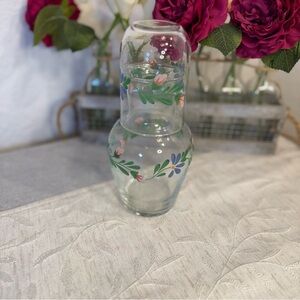 Country Garden Hand Painted Night Carafe Set. Made in Turkey.